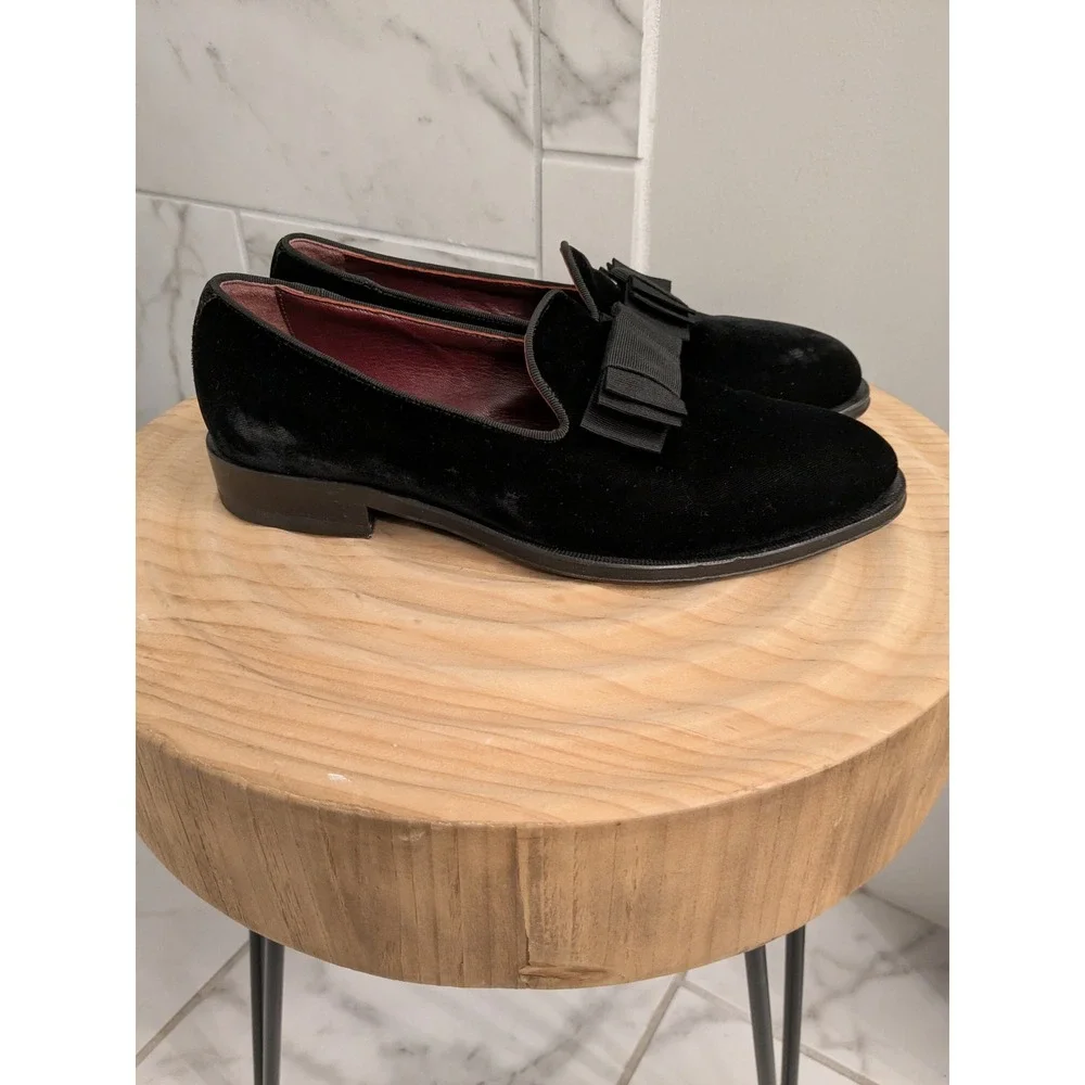 SuitSupply‎ Black Velvet Loafers Mens Size 40/US7 Bow Detail Made in Italy EUC